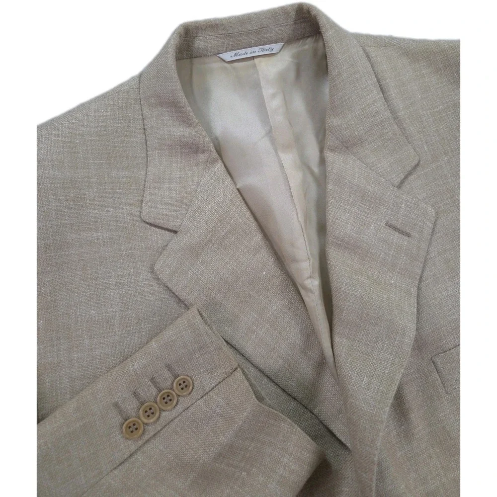 Canali Linen Silk Wool Blazer Mens 48R US Sport Coat Beige Italy